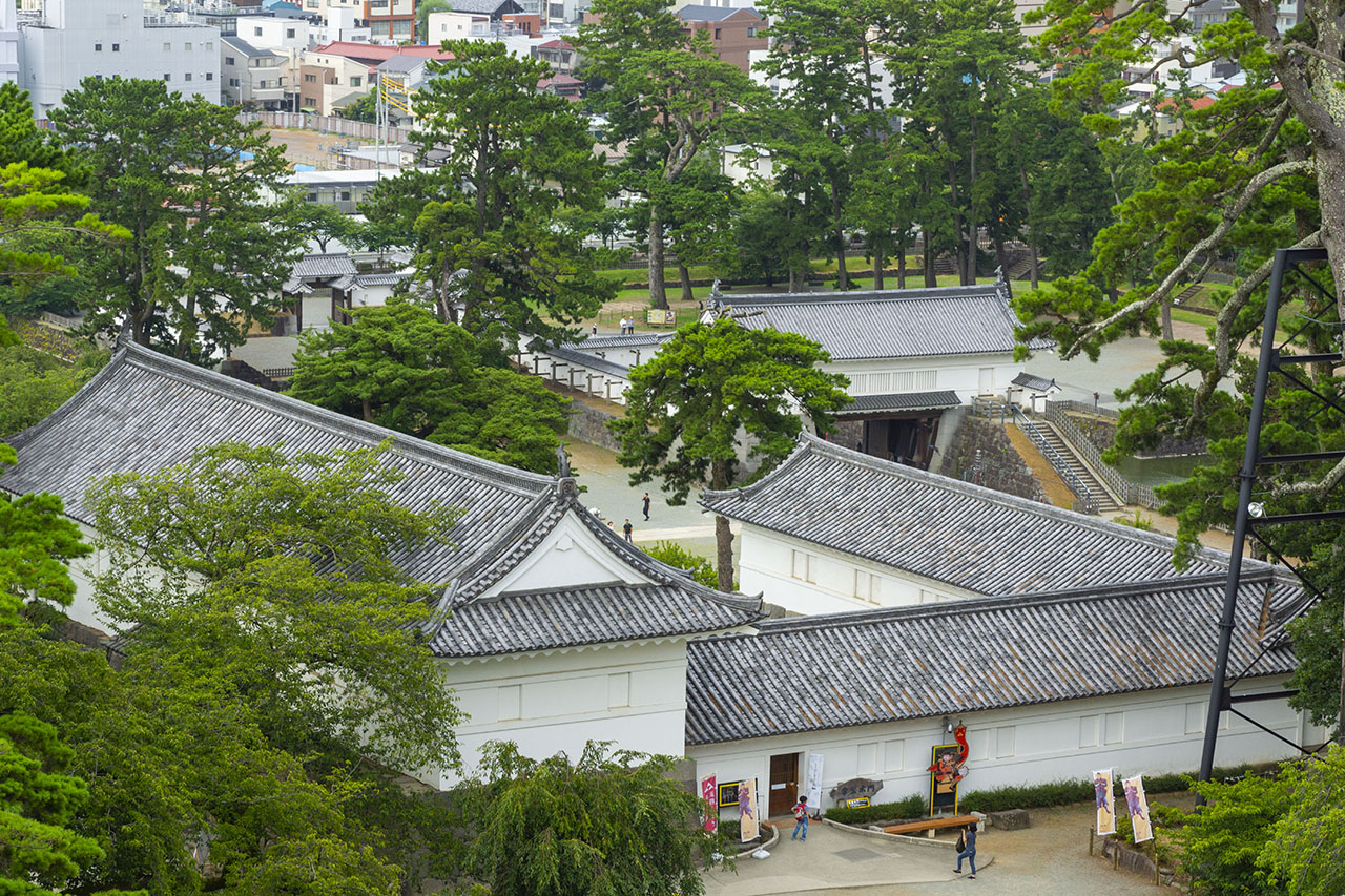 天守から常盤門，銅門，馬屋曲輪，馬出門 (2019)