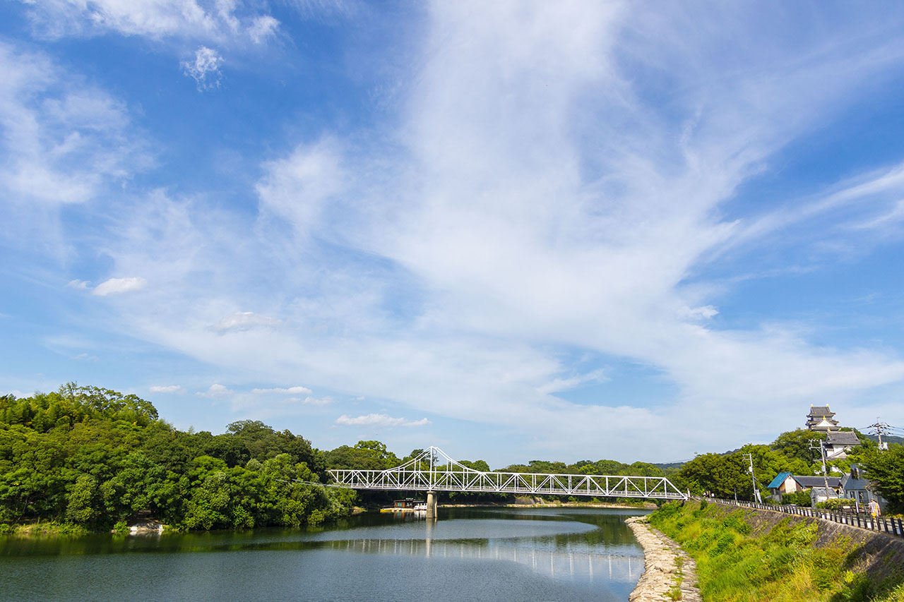 旭川，月見橋と岡山城 (2016)